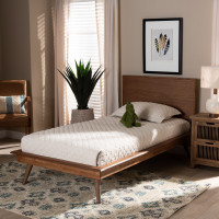 Baxton Studio MG0004-Ash Walnut-Twin Baxton Studio Karine Mid-Century Modern Walnut Brown Finished Wood Twin Size Platform Bed